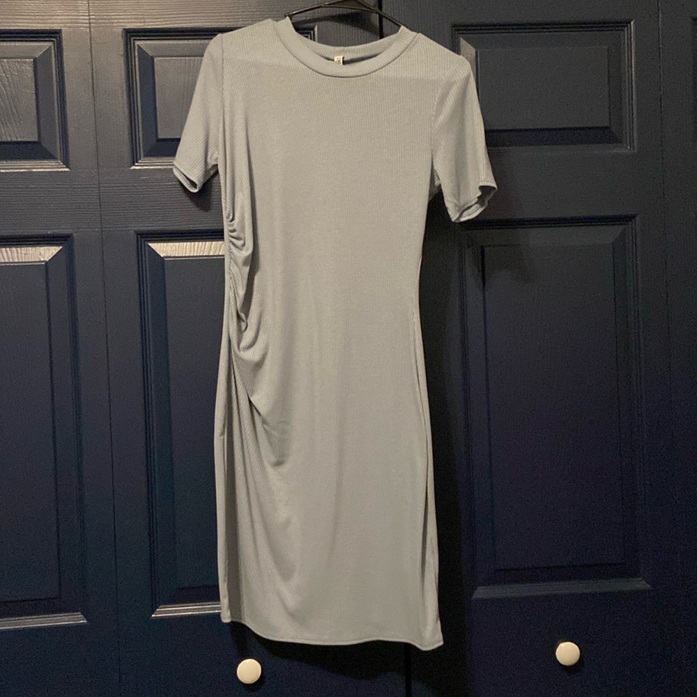 Two Hearts Mini Dress in Dusty Blue